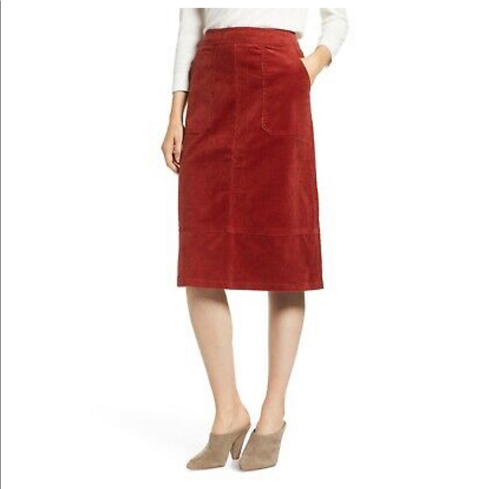 NWT Boden Corduroy Midi Skirt in Rust